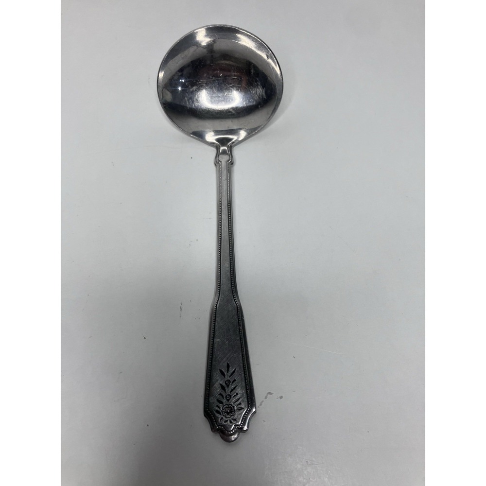 Vintage Roger Co Gravy Ladle Spoon Korea Floral Pattern Stainless